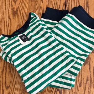 NWT J.Crew Factory cotton Green and White long sleeve/pant Striped Pajama Set
